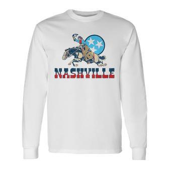 Nashville Vintage Cowgirl & State Flag Tennessee Stars Retro Tennessee Long Sleeve T-Shirt T-Shirt | Mazezy
