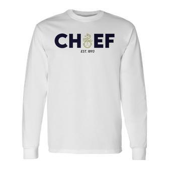 Navy Chief With Inset Anchor- Blue And Gold Long Sleeve T-Shirt T-Shirt | Mazezy
