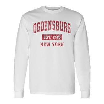 Ogdensburg New York Ny Vintage Sports Red Long Sleeve T-Shirt | Mazezy