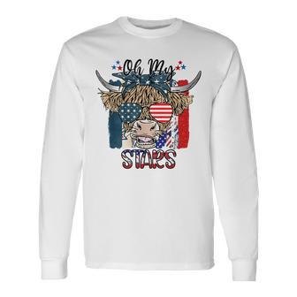 Oh My Stars Highland Cow Heifer Cow Girls 4Th Of July Long Sleeve T-Shirt | Mazezy