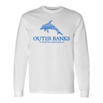 Outer Banks North Carolina Dolphin Retro Throwback Souvenir Long Sleeve T-Shirt | Mazezy