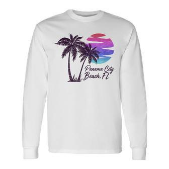 Panama City Beach Florida Vacation Souvenir Sunset Graphic Long Sleeve T-Shirt | Mazezy