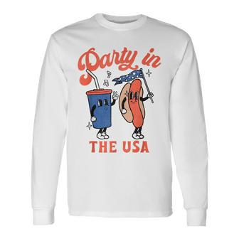 Party In The Usa 4Th Of July Cute Soda And Hotdog Patriotic Long Sleeve T-Shirt T-Shirt | Mazezy