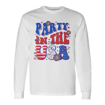 Party In The Usa 4Th Of July Independence Day Usa Groovy Long Sleeve T-Shirt T-Shirt | Mazezy