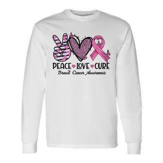 Peace Love Cure Pink Ribbon Heart Breast Cancer Awareness Long Sleeve T-Shirt | Mazezy