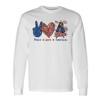 Peace Love Wirehaired Pointing Griffon Dog Patriotic America Long Sleeve T-Shirt | Mazezy