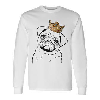 Pug Dog Wearing Crown Long Sleeve T-Shirt | Mazezy