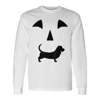 Pumpkin Basset Hound Dog Halloween Long Sleeve T-Shirt | Mazezy
