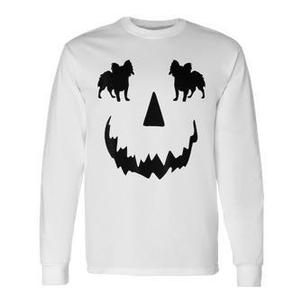 Pumpkin Papillon Dog Halloween Long Sleeve T-Shirt | Mazezy