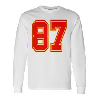Red Number 87 White Yellow Football Basketball Soccer Fans Long Sleeve T-Shirt - Thegiftio UK