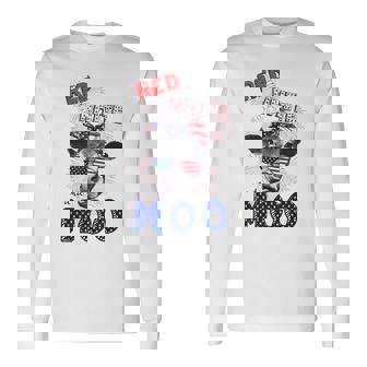 Red White And Moo Cow Heifer 4Th Of July Long Sleeve T-Shirt | Mazezy