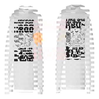 There's Some Horrors In This House Halloween Pumpkin Ghost Long Sleeve T-Shirt | Mazezy