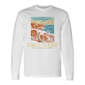 Retro Big Sur California Coast Wpa Style Vintage Graphic Long Sleeve T-Shirt | Mazezy