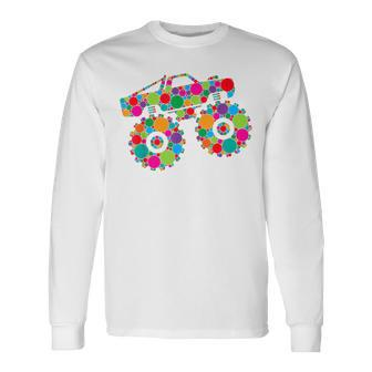 Retro Colorful Polka Dots Monster Truck Happy Dot Day Boys Long Sleeve - Monsterry DE