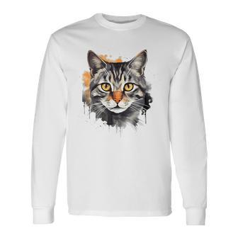Retro Style European Shorthair Cat Long Sleeve T-Shirt | Mazezy