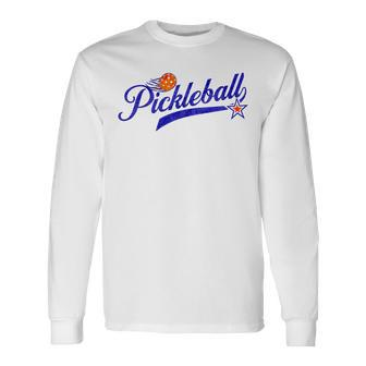 Retro Style Pickle Ball Lovers Pickleball Long Sleeve T-Shirt - Monsterry