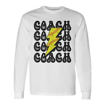 Retro Vintage Softball Coach Lightning Bolt Long Sleeve T-Shirt | Mazezy