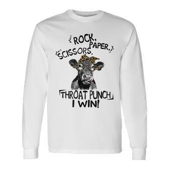 Rock Paper Scissors Throat Punch I Win Cow Long Sleeve T-Shirt | Mazezy