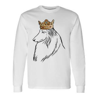 Rough Collie Dog Wearing Crown Long Sleeve T-Shirt | Mazezy
