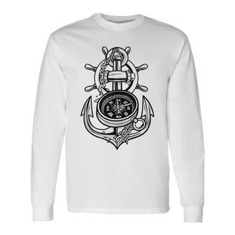 Sailing Boat Captain Sring Wheel Compass Anchor Long Sleeve T-Shirt T-Shirt | Mazezy