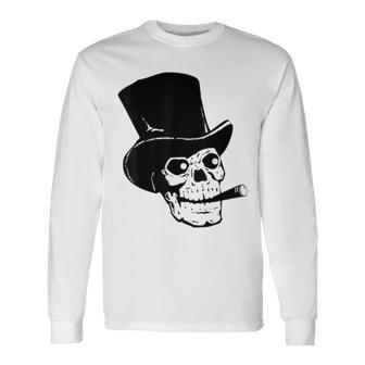 Skull With Top Hat And Cigar Standard Cigar Long Sleeve T-Shirt | Mazezy