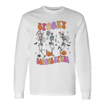 Spooky Sonographer Skeleton Halloween Costumes Long Sleeve T-Shirt | Mazezy