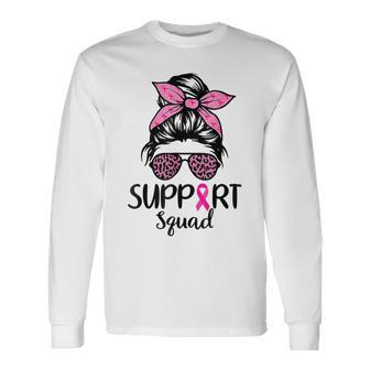 Support Squad Messy Bun Leopard Pink Breast Cancer Awareness Long Sleeve T-Shirt T-Shirt | Mazezy