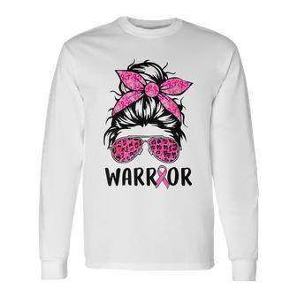 Support Squad Messy Bun Pink Warrior Breast Cancer Awareness Breast Cancer Awareness Long Sleeve T-Shirt T-Shirt | Mazezy