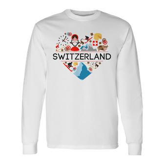 Switzerland Love Illustrated Swiss Symbol Alpine Long Sleeve T-Shirt | Mazezy