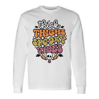Thick Thighs And Spooky Vibes Retro Vintage Halloween Halloween Long Sleeve T-Shirt T-Shirt | Mazezy