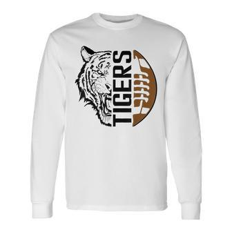 Tigers Swash School Spirit Orange Black Football Sports Fan Long Sleeve T-Shirt | Mazezy
