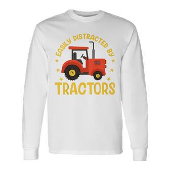 Tractor Toddler Boys Farm Easily Distracted By Tractors Long Sleeve T-Shirt - Seseable