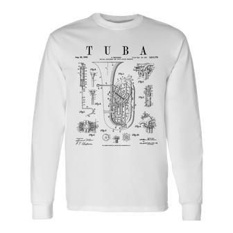 Tuba Vintage Patent Tubaist Tubist Drawing Print Long Sleeve T-Shirt | Mazezy