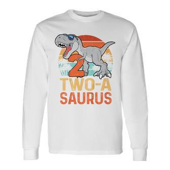 Two A Saurus Rex 2Nd Birthday Dinosaur 2 Year Old Boys Long Sleeve T-Shirt - Seseable