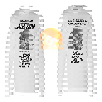 Never Underestimate An Old Woman Who Loves Dogs Born In May Long Sleeve T-Shirt | Seseable UK