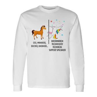 Unicorn Information Technology Technical Support Specialist Long Sleeve T-Shirt | Mazezy