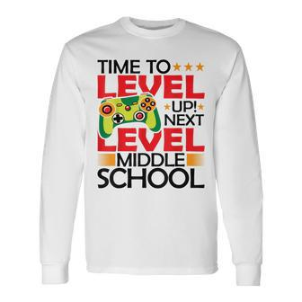 Video Gamer Graduation Time To Level Up Middle School Long Sleeve T-Shirt - Thegiftio UK