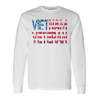 Vietnam Veteran Vintage Us Flag Vietnam Vets Long Sleeve T-Shirt | Mazezy