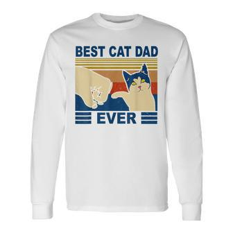 Vintage Best Cat Dad Ever Fist Bump Cat Daddy Long Sleeve T-Shirt T-Shirt | Mazezy