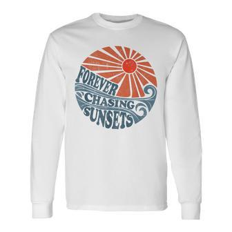 Vintage Forever Chasing Sunsets Retro 70S Beach Vacation Long Sleeve T-Shirt - Seseable