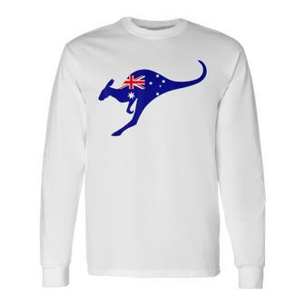 Vintage Kangaroo Australia Flag Aussie Roo Kangaroo Long Sleeve T-Shirt - Seseable