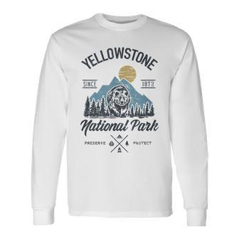 Vintage Retro Yellowstone National Park Hiking Long Sleeve T-Shirt - Seseable