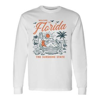 Welcome To Florida Vintage Gator Beach Sunshine State Florida & Merchandise Long Sleeve T-Shirt T-Shirt | Mazezy