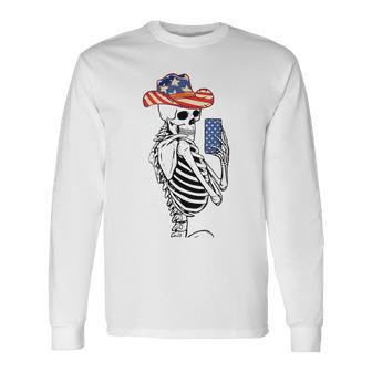 Western Skeleton Cowgirl Selfie 4Th Of July Cowboy Hat Long Sleeve T-Shirt T-Shirt | Mazezy CA