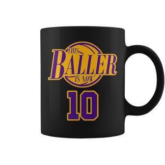 10 Years Old Birthday Basketball Baller Purple And Yellow Coffee Mug | Mazezy