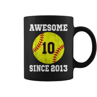 10Th Birthday Girl Softball Lover 10 Years Old Vintage Coffee Mug - Seseable