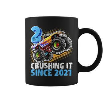 2 Crushing It Since 2021 Monster Truck 2Nd Birthday Boys Coffee Mug | Mazezy