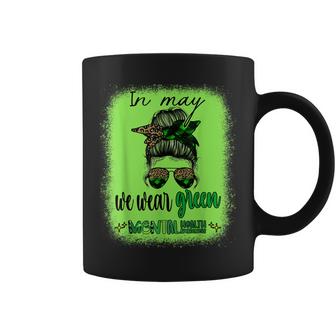 In May We Wear Green Mental Health Awareness Month Messy Bun Coffee Mug