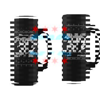 312 Chicago Area Code City Skyline Flag Distressed Coffee Mug | Mazezy