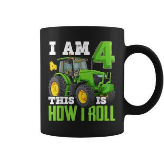 I Am 4 This Is How I Roll Four Year Old Tractor 4Th Birthday Coffee Mug - Seseable